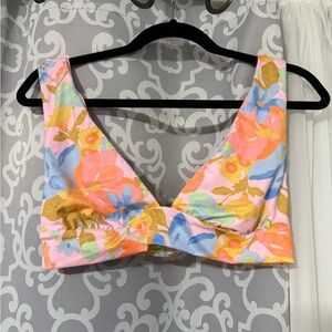 Floral Bikini Top with Pink and Orange Accents